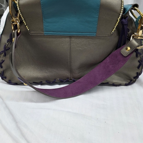 Hot In Hollywood Teal & Purple Studded Fringe Shoulder Bag - Picture 6 of 10